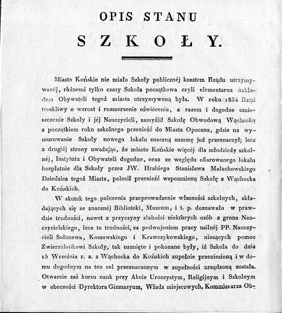 Druk ulotny: Akt uroczysty zakończenia roku szkolnego 1836/37 w Szkole Obwodowej koneckiej… W zbiorach FBC. Druk ulotny: Akt uroczysty zakończenia roku szkolnego 1836/37 w Szkole Obwodowej koneckiej… W zbiorach FBC.